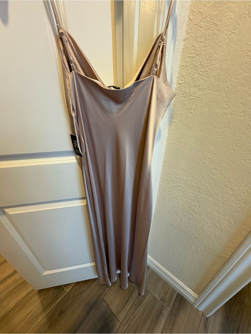 NWT Express Champagne Satin Slip Midi Dress | Cowl Neck | Adjustable Straps - Picture 4 of 5